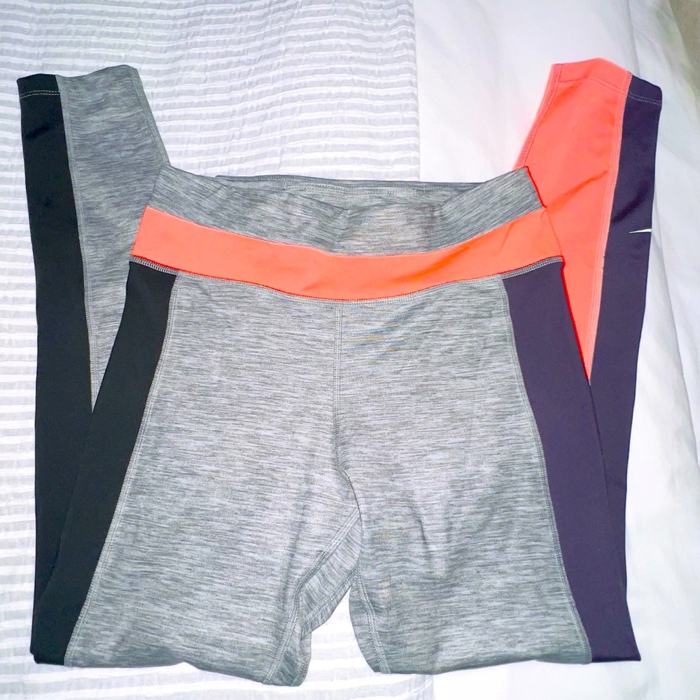 NIKE: Dri-Fit Grey/Orange/Purple Tights - Size M